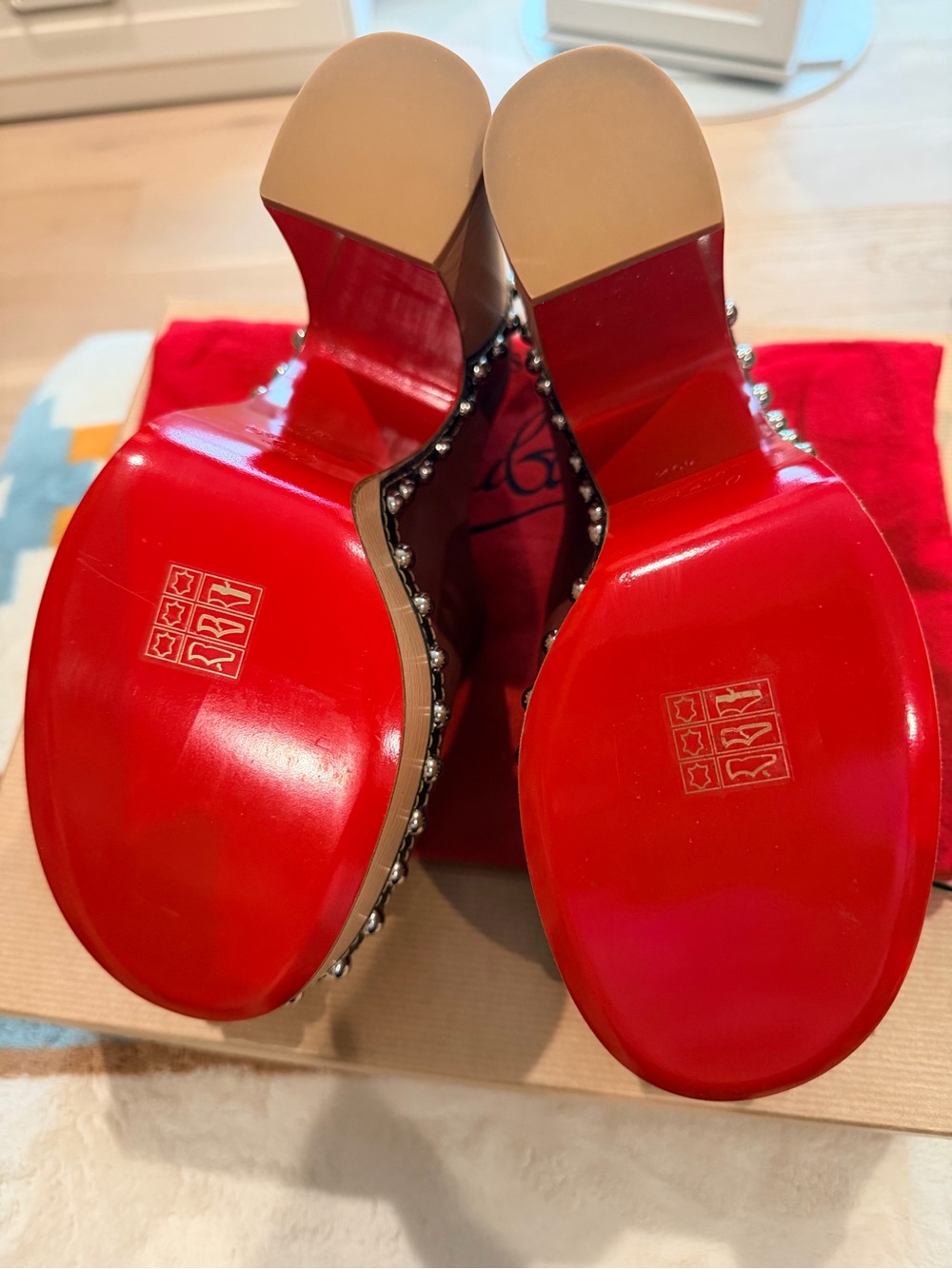 Christian Louboutin Burgundy Leather Studded Platform Clog - Picture 6 of 8